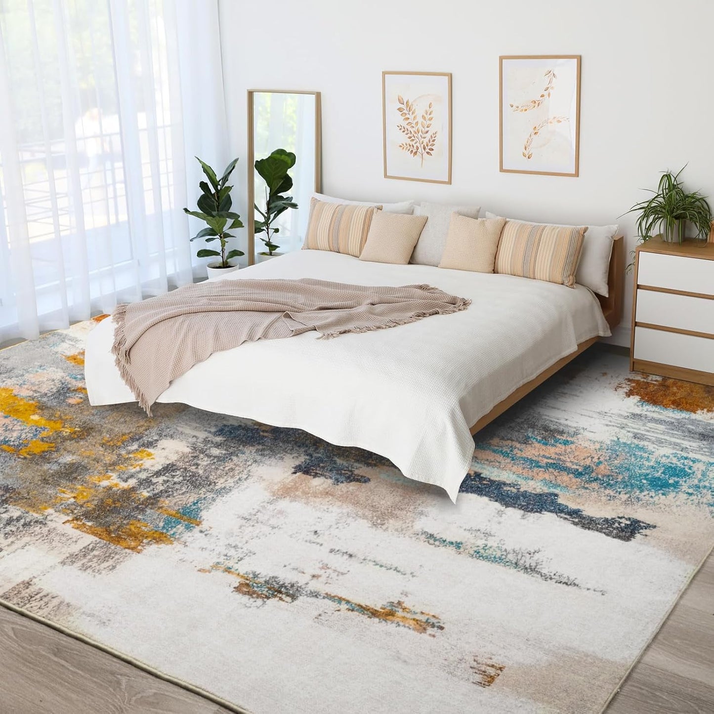 Kelarea Living Room Rug, 5x7 Rug Modern Abstract Washable Rugs Grey Faux Wool Vintage Carpets, Non Slip Rug for Bedroom, Dining Room, College Dorm, Kids Playroom, Home Office