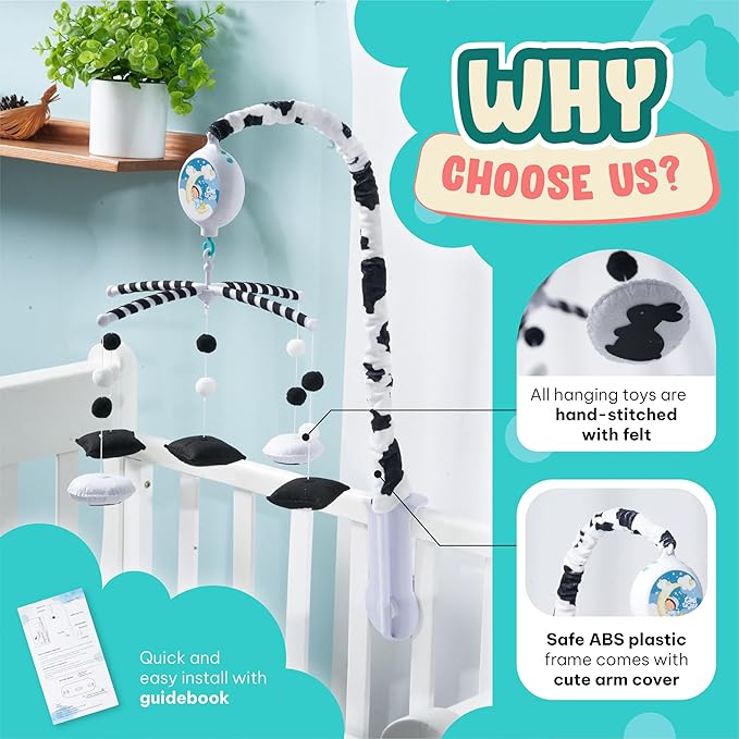 Montessori Mobile Baby for Crib (TINITIGIES) - Black and White Mobile Give Visual Stimulation to Engage Your Newborn - Baby Crib Mobile for Boys & Girls - Baby Mobile for Crib
