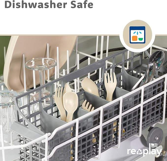 Re-Play Toddler Forks and Spoons Set - 4x4 Utensils Set for Kids - Dishwasher and Microwave Safe - Made in USA - Pack of 8 - Sand Beige