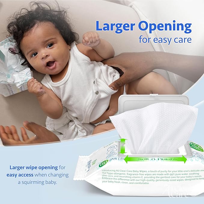 Baby Wipes Bulk, Unscented Wet Wipes for Sensitive Skin, Large Soft Durable & 99% Water, Gentle Hypoallergenic for Babies & Adults, Vitamin E and Aloe, Flip Top Lid, 3 Pack (240 Wipes)