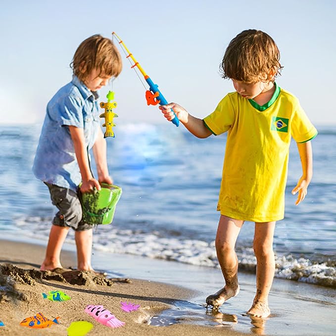 Kiditos 60PCS Magnetic Fishing Bath Game Set, Swimming Fish for Bathtub, Water Table Toys for Toddlers Kids Age 3-6, Pool Toys for Pretend Play, Education Teaching & Learning Colors