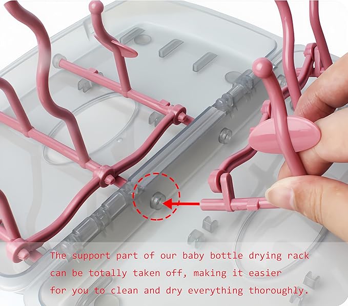 Collapsible Baby Bottle Drying Rack, Bottle Dryer Holder for Bottles, Teats, Cups, Pump Parts and Accessories (Pink)