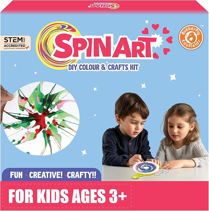 Butterfly EduFields Spin Art & Craft Kit for Kids | Educational Birthday Gift for 3+ 4 5 6 7 Year Old Boys and Girls| DIY Painting Kit for Kids | STEM Toy for for 3+ Years | Science Project Kit