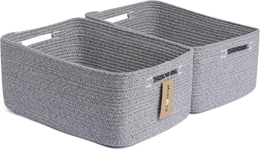 Large Storage Baskets for Shelves, Closet Organizers Bins for Clothes Blanket Towels, Baby Nursery, Toy Baskets Box, Woven Rope Baskets, 17 x 13 x 7.5”, 2 Packs Mixed Grey