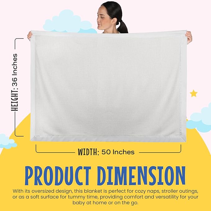 Blankets - Thermal Waffle Warm Baby Blanket for Crib - Soft and Cozy Baby Crib Blanket for Nursery, Stroller, or Naptime Comfort - Ideal Shower Gift - White, Nylon Trim (36" x 50")