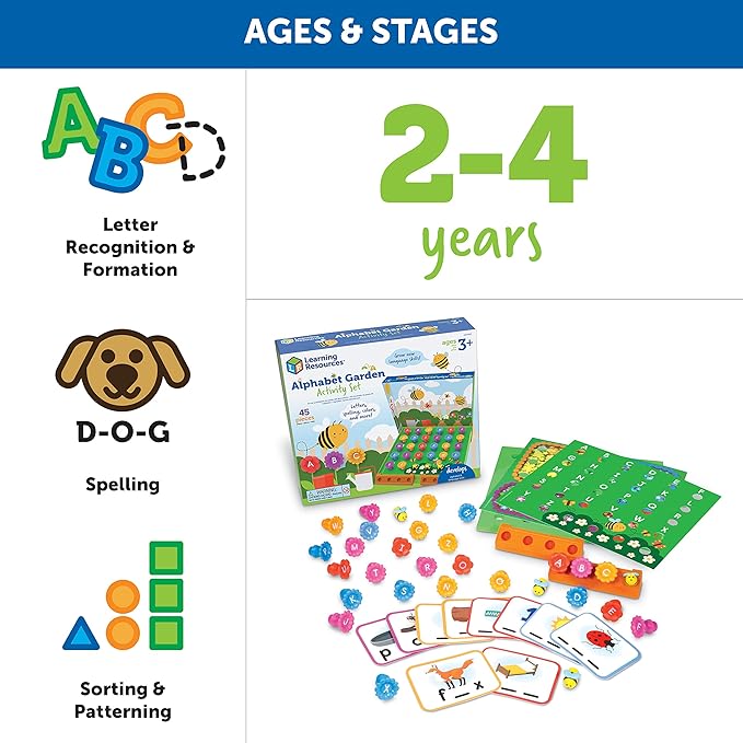 Learning Resources Alphabet Garden Activity Set - 45 Pieces, Age 3+ Educational Indoor Games, Preschool Alphabet, Toddler Brain Toys, Toddler Preschool Learning