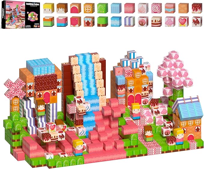 150Pcs Magnetic Building Blocks,Magnetic Cubes Pink Princess Set for Kids Age 3+ Girls Stacking Building for Kids Magent Blocks Constrcution Preschool Learning Toys Birthday Gifts