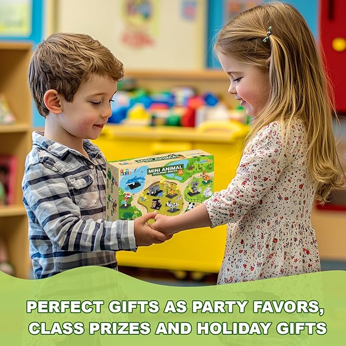 FUN LITTLE TOYS Party Favor for Kids, Mini Animals Building Blocks Sets Goodie Bags Stuffers for Kid, Small Toy Prizes, 12Pack Birthday Party Favor Easter Egg Fillers