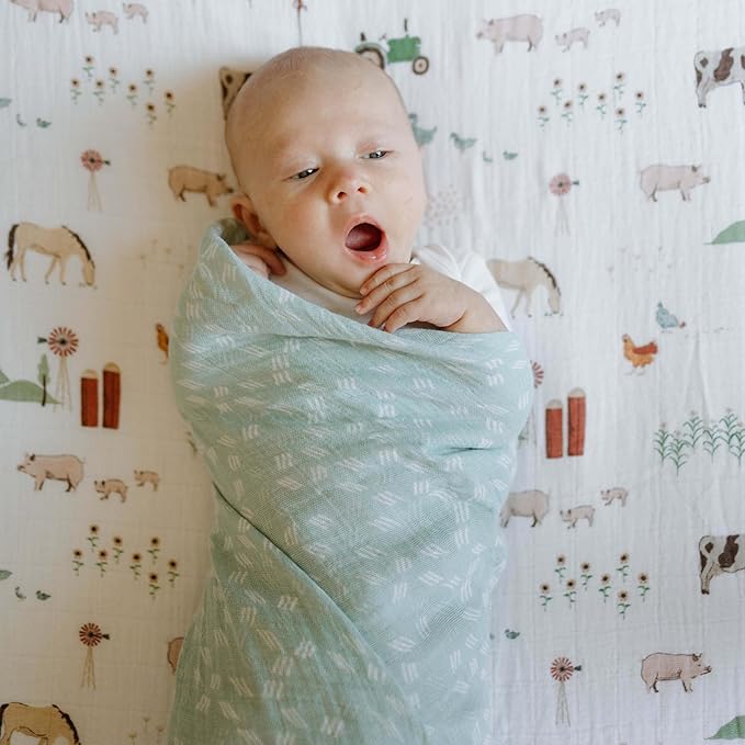 Little Unicorn Premium Cotton Swaddle Baby Blanket | Breathable Fabric | for swaddling, Play, Nursing & More (Misty Field)