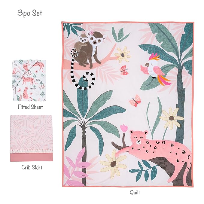 Lambs & Ivy Enchanted Safari Leopard/Lemur Jungle 3-Piece Baby Crib Bedding Set