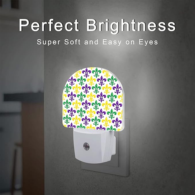 Mardi Gras Carnival Night Light, Colorful Fleur-de-lis Dusk to Dawn Night Light Plug in,0.5w Energy Saving Sleep Friendly NightLight for Kids Boys Girls Home Decor