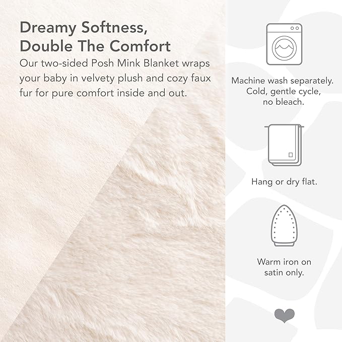 Little Giraffe Posh Mink Baby Blanket - Double-Sided Ultra Soft Plush Fabric, for New Moms, Newborn Must-Have for Girls & Boys, Cozy & Cuddly Comfort Blanket, 29" x 35", Cream
