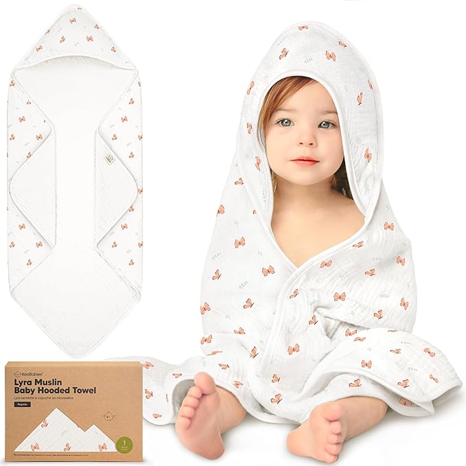 KeaBabies Muslin Baby Bath Towels with Hood for Girls, Boys -Large Organic Cotton Hooded Baby Towels for Newborns,Toddlers,Infant,Kids,Soft Absorbent Newborn Bath Essentials Gift Set(Monarch, Regular)