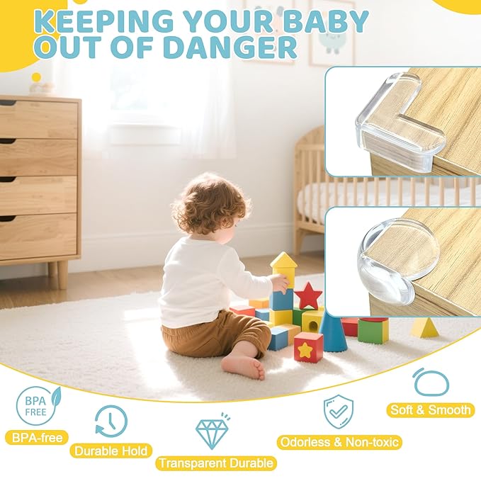 4our Kiddies 56 Pack Baby Proofing Kit, 6 Child Proof Cabinet Locks, 32 Outlet Covers, 6 Anti-Tip Furniture Anchors and 12 Corner Protectors, Child Safety Essentials to Protect Kids at Home