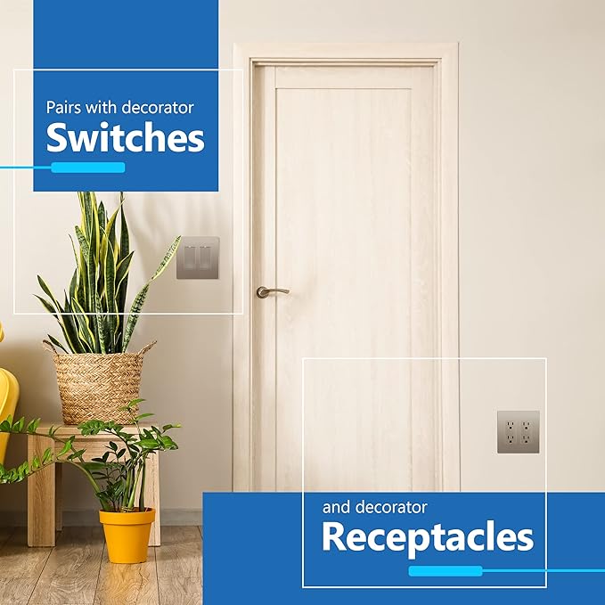 LIDER Matte Finish Decorator Switch Cover, Screwless Wall Plate, Mid-Size 2-Gang 4.88" x 4.92", Unbreakable Polycarbonate Thermoplastic, UL Listed, LSWP-32M-NK, Nickel