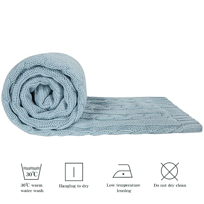NTBAY 100% Pure Cotton Cable Knit Toddler Blanket, Super Soft Warm Breathable 30x40 Baby Blanket for Crib, Stroller, Nursery, Travel, Newborn, 30x40 Inches, Baby Blue