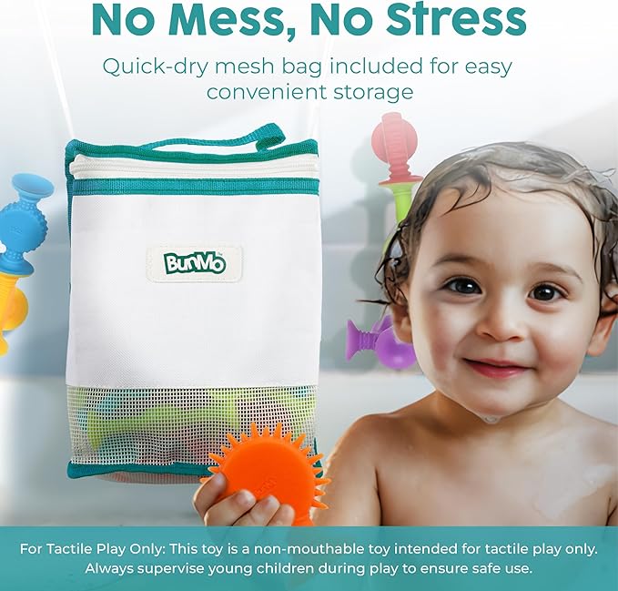 BUNMO Stocking Stuffers for Kids - Toddler Suction Bath Toys - Connect, Build, Create - Toddler Stocking Stuffers - Fine Motor Skills - Stimulating Sensory Fun - Textured 44 Pack