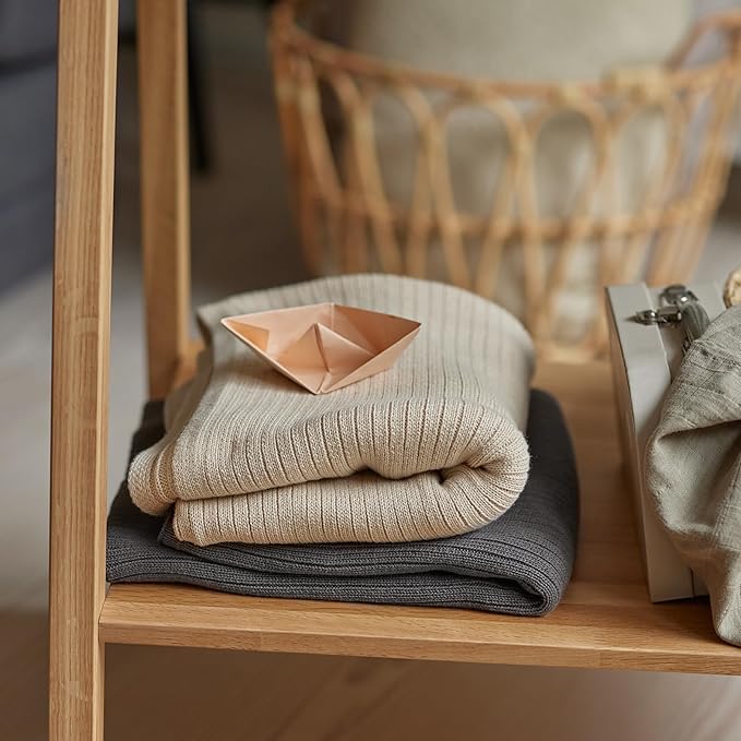 Knitted Organic Cotton Baby Blanket- Swaddle Blanket, 30" x 40" Soft Receiving Blanket for Newborn (Ribbed - Fog)