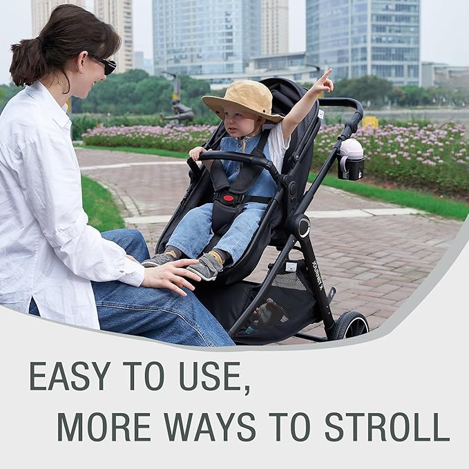 Baby Stroller, 2 in 1 Newborn Stroller Convertible Bassinet for Infant Toddler Pram with Footmuff (Black)