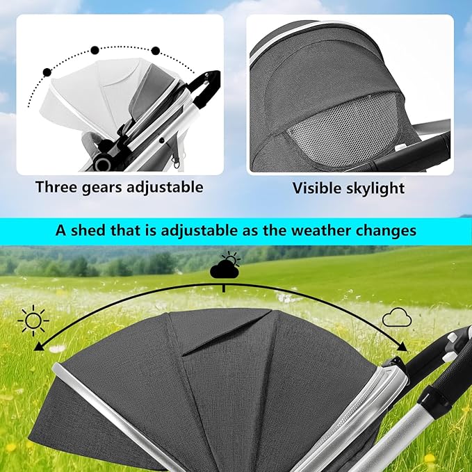 Kinder King 2 in 1 Convertible Baby Stroller, Folding High Landscape Infant Carriage, Newborn Reversible Pram, Diaper Bag, Anti-Shock Toddler Pushchair Stroller, Dark Grey