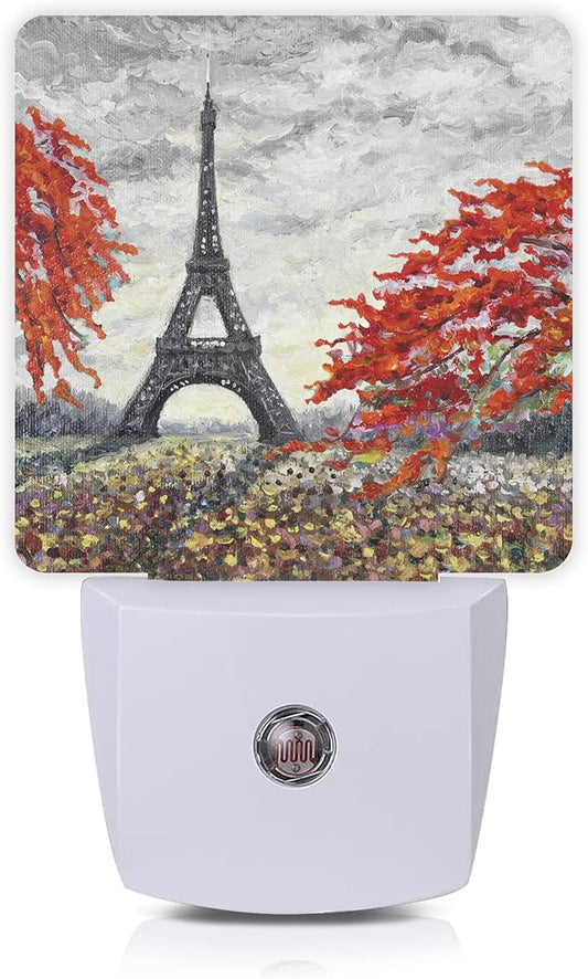 Eiffel Tower Night Light,Paris Spring Red Plug in Night Lights 0.5W Sleep Friendly for Boys Girls Led Night Light Dusk to Dawn Sensor Nightlight for Stairway/Hallway/Kitchen