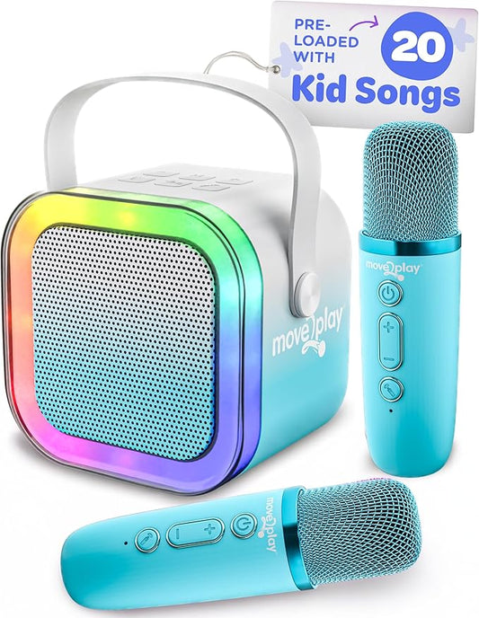 Move2Play, Karaoke Machine for Kids | Includes 20+ Kid Songs | 2 Microphones | Connect with Bluetooth | 3, 4, 5, 6, 7+ Year Old Gift | Toy for Girls, Boys, & Toddler | Birthday Present