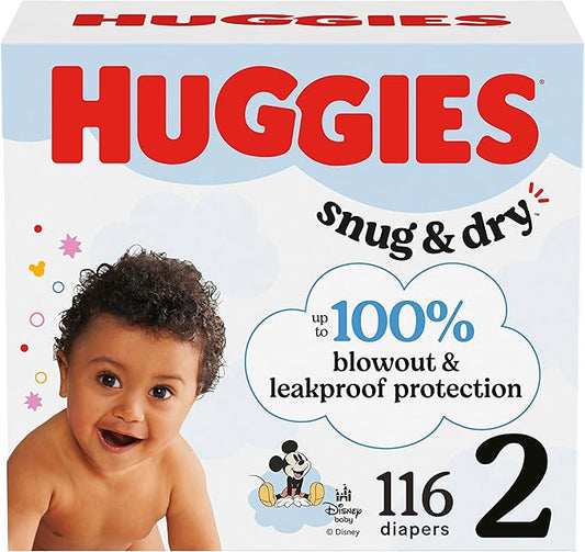 Huggies Size 2 Diapers, Snug & Dry Baby Diapers, Size 2 (12-18 lbs), 116 Count, Packaging May Vary