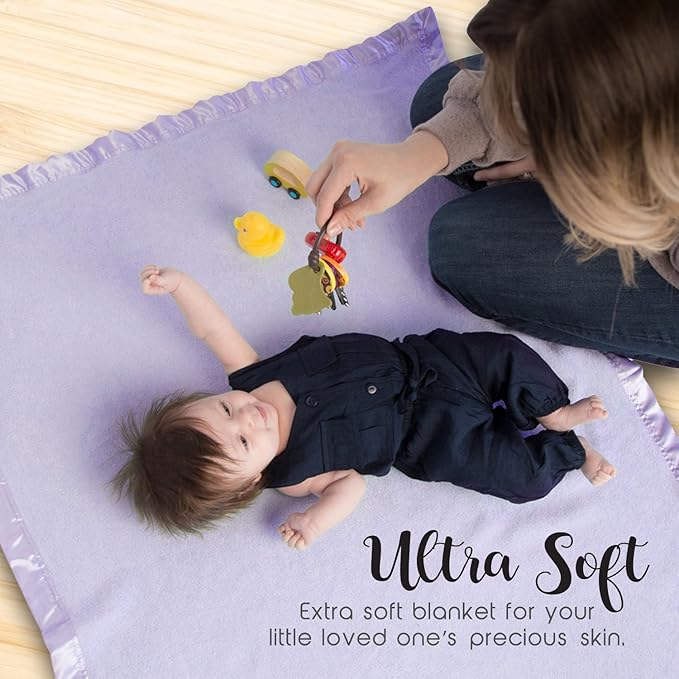 Bamboo Rayon Soft Purple Toddler Security Blanket - Thermal Lavender Baby Blanket with Satin Edging - Perfect for Naps, Car Carrier, Stroller Rides and Travel - 34 x 47 inches - Newborn Baby Blankie