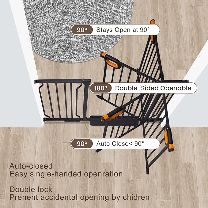 owlie 37.4" Extra Tall Wide Baby Gate for Stairs Doorways,75-85 Inch Extra Large Long Baby Gate with Door Indoor Safety Metal Pressure Mounted Pet Gate with Walk-Thru Auto Close, Black