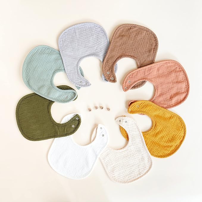 Konssy Muslin Baby Bibs 8 Pack Baby Bandana Drool Bibs Cotton for Unisex Boys and Girls, Soft Absorbent Set for Teething and Drooling