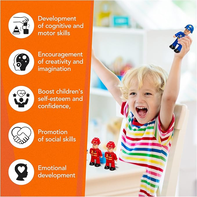 FUNERICA 10-Set Toy People Figures - Bendable Fireman, Police, Construction Workers, Community Helpers, Play Little People Toys Figurines Dollhouse Firefighter playset