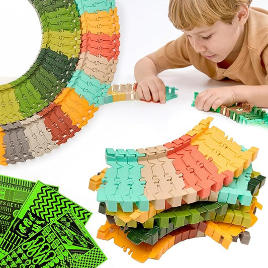 Extra 72 Track Pieces & 3 Glow Sticker Sheets Pack – Expand Your Racetrack Fun! Build Bigger, Race Faster, and Shine Brighter!