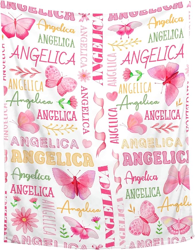 Personalized Baby Blanket for Girls Boys Butterfly Custom Baby Blanket with Name Swaddle Blanket for Toddlers Infants Kids Shower Newborns Nursery Stroller Crib Decor Throw Birthday Gift