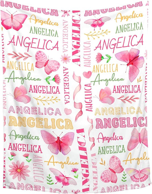 Personalized Custom Baby Blanket with Name - Butterfly Swaddle Blanket for Toddlers, Infants, Kids, Newborns - Nursery Stroller Crib Decor Throw - Birthday Gift