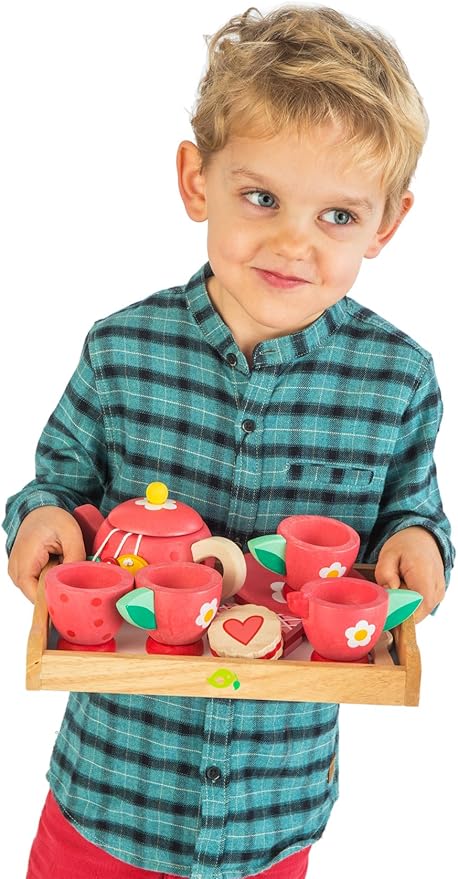 Tender Leaf Toys - Tea Tray Set - Wooden Pretend Food Play Toy with Tea Bags, Snacks, Teapot and Treats for Afternoon Tea Party - Develops Problem Solving Skills and Imaginative Play - Age 3+