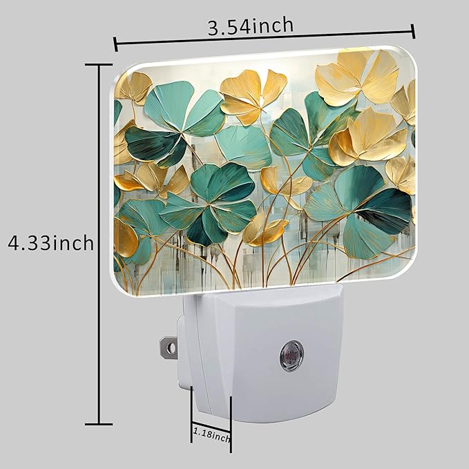 Luxurious Golden Green Foliage Night Light Golden Green Leaf Nightlight Plug into Wall with Dusk to Dawn Sensor for Kid Girls Boys Women Men Room, Hallway, Kitchen, Bathroom, Stairs Decor