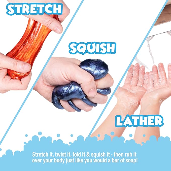 Tub Works Cosmic Bath Slime Soap Bath Toy, 6 Pack | Stretchy, Squishy Slime Soap for Kids Bath | Fresh, Fruity Scents | Nontoxic | Sensory Fun Kids & Toddler Bath Toys