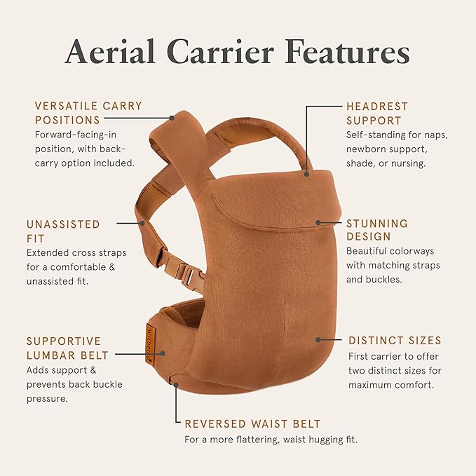 WildBird - Aerial Carrier - 7 to 45 lbs - for Moms, Dads & Caregivers - 100% Natural European Linen Fibers - Versatile & Adjustable - Small Size - Raven Fabric