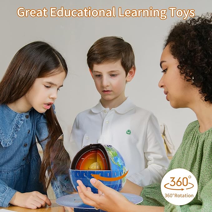 3D Puzzles for Kids Ages 8-10-12-14 Earth Globe DIY Geography Puzzle, Educational Learning Toys 3D Jigsaw World Globe Map Model Kit Teaching Aids Birthday for Boys Girls, 50 Pieces