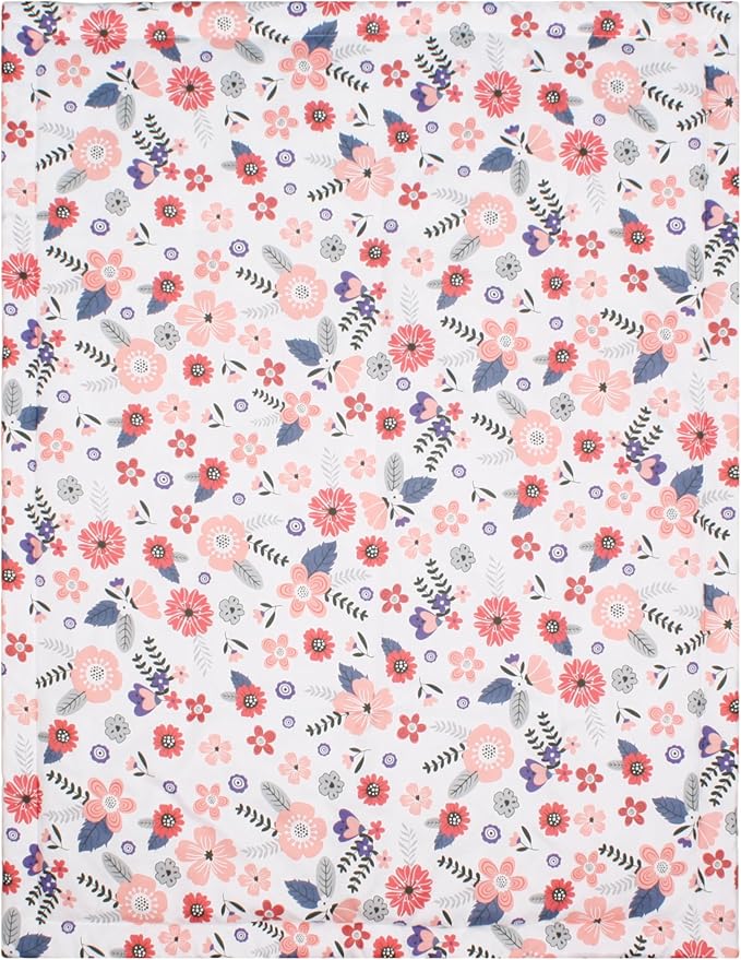 CaSaJa 4-Piece Crib Bedding Set for Boys and Girls, Nursery Baby Bedding Set Including Quilted Comforter with Fitted Crib Sheet and Changing Pad Covers, Reversible Quilt Design, Petals Flying