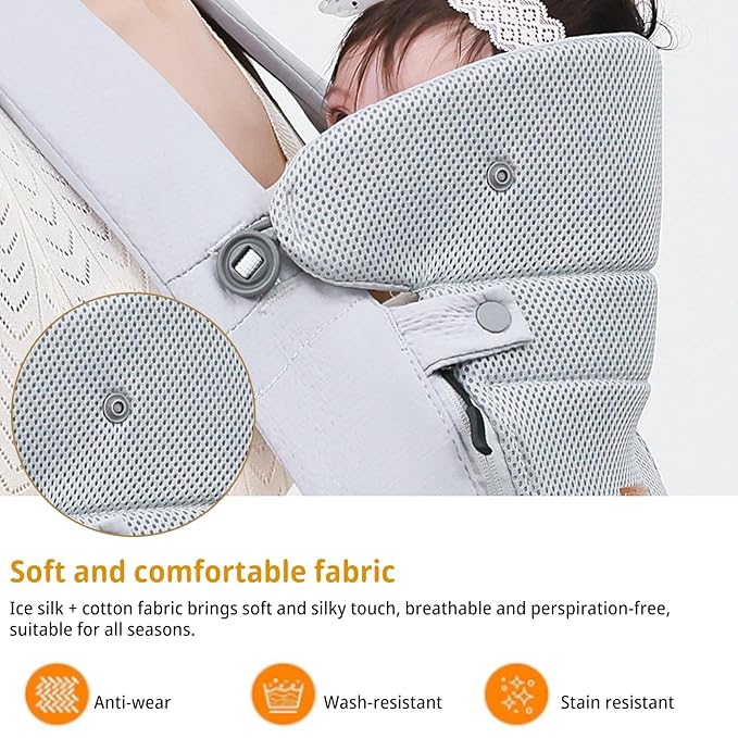 CUBY Newborn Baby Carrier with Head Support and Sunshield, Breathable & Adjustable Newborn Toddler Front Baby Carriers, Hands-Free Newborn Carrier up to 40lbs(Light Gray, Upgraded-with Waist Belt)