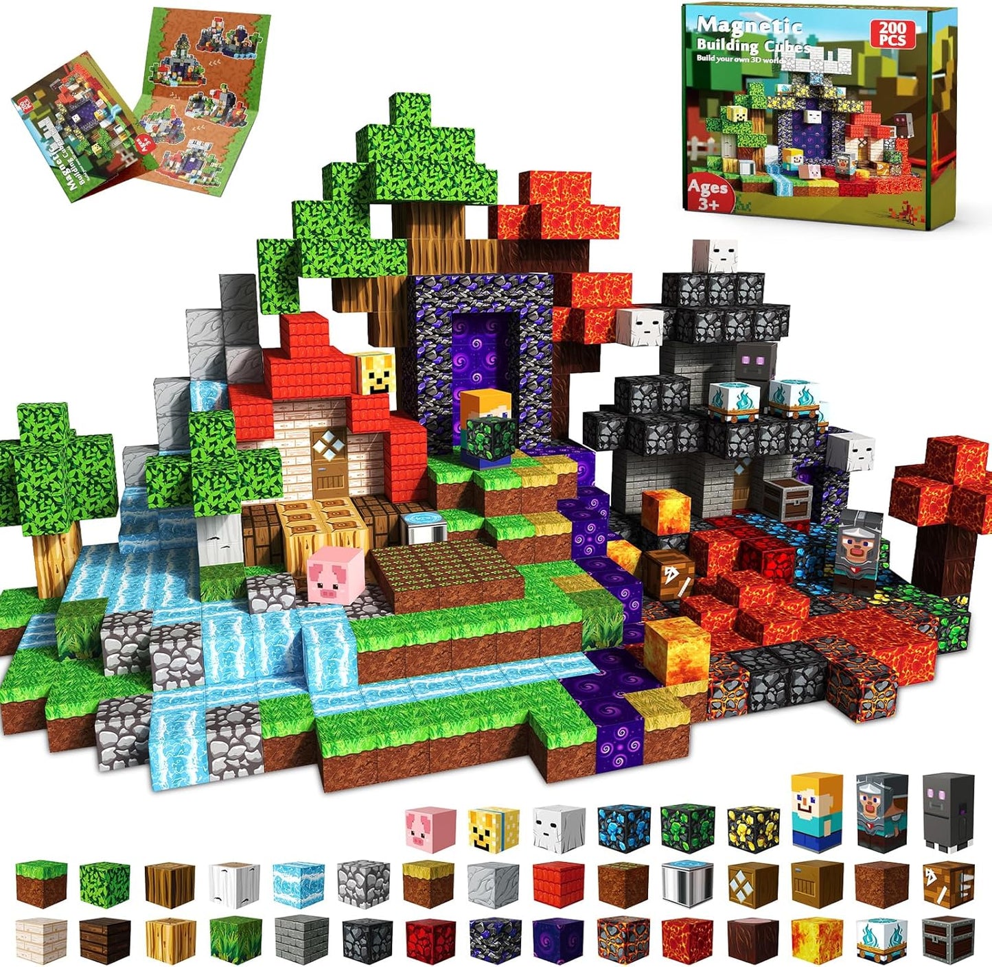 200 PCS 0.8in Magnetic Blocks - Magnet Toys for Kids, Magnetic Building Blocks Cubes, Stacking Magnets, School STEM Toys Birthday Gifts for Boys and Girls Age 3+ Years Old (Theme: Portal)