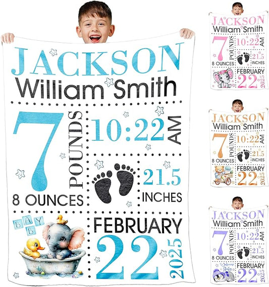 Personalized Baby Blankets for Boy with Birth Information for Boys and Girls Cute Custom Baby Newborn Blanket for Boy Girl on Baby Shower Birth Memory