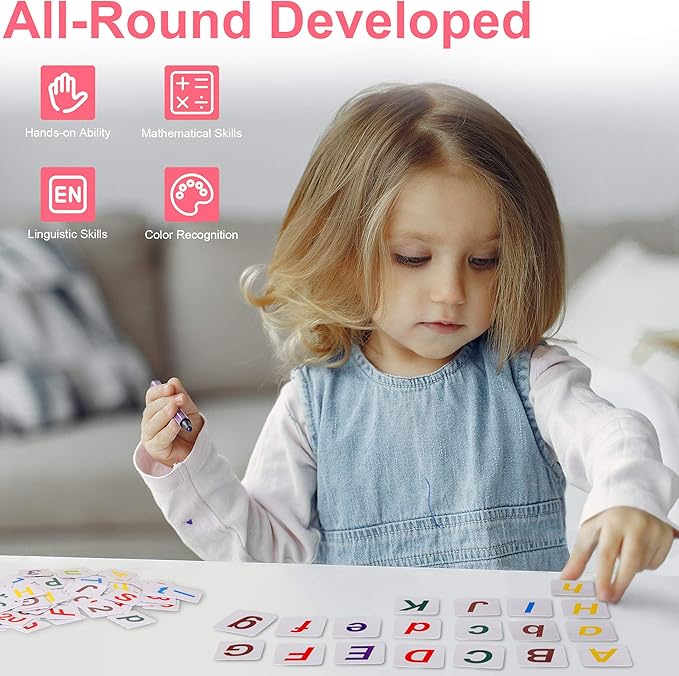 KIDWILL Preschool Math Learning Toy,10-Row Wooden Frame Abacus with Multi-Color Beads, Counting Sticks, Number Alphabet Cards, Gift for 2 3 4 5 6 Years Old Toddlers Boys Girls