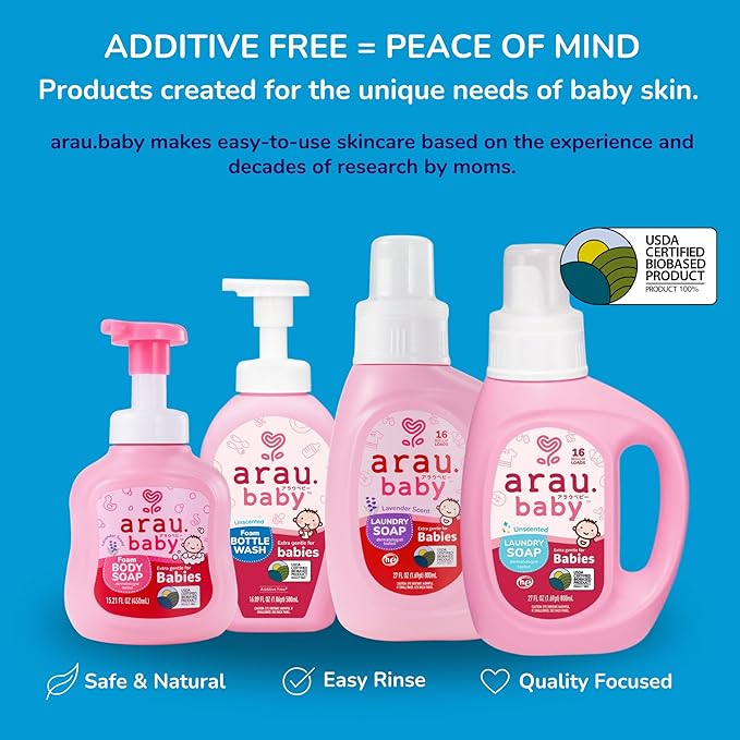 Arau Baby Unscented Foam Bottle Wash Refill, Natural Plant Based Baby Bottle & Dish Soap, No Artificial Fragrance or Additives, Gentle for Washing Bottles, Pacifiers and Toys, Easy Rinse, 15.21 Fl Oz