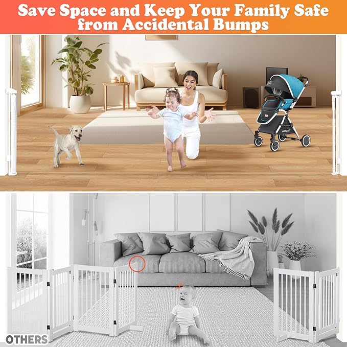 19.7ft Retractable Baby Gates Dog Gate - 236" Extra Wide Expandable Child Safety Gate,37" Tall Toddler Pet Mesh Gate with Reinforced Strips for Doorways,Stairs,Hallways,Outdoor & Indoor Large Openings