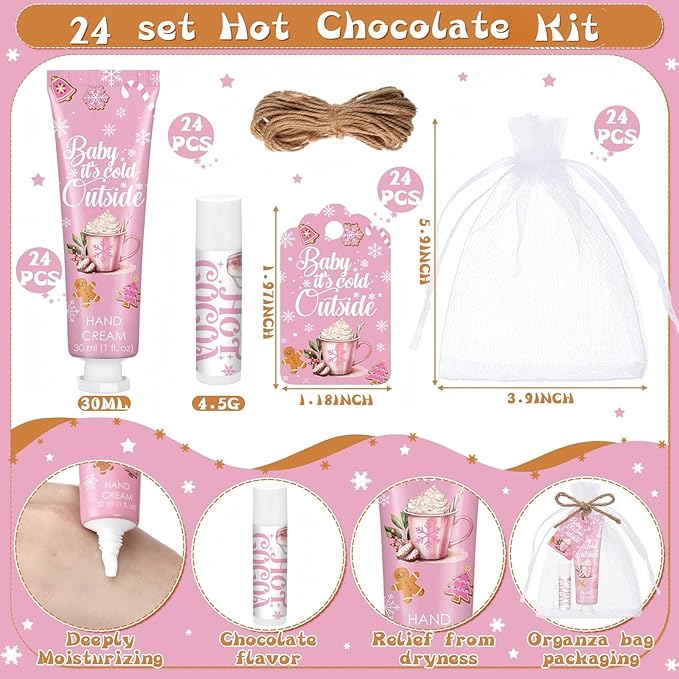 24 Sets Baby It's Cold Outside Baby Shower Hand Creams and Pink Hot Cocoa Lip Balms Gift Sets Winter Wonderland Christmas Party Favors Travel Size Hot Cocoa Bridal Shower Party Supplies for Guests