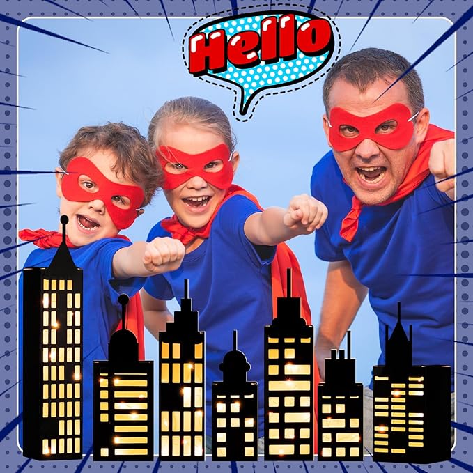 15 Pcs Hero Party Favor Boxes Skyscraper 3D City Box Skyline Buildings Heroes Candy Goodies Boxes Hero Theme Centerpiece Decorations Birthday Party Supplies(Warm)