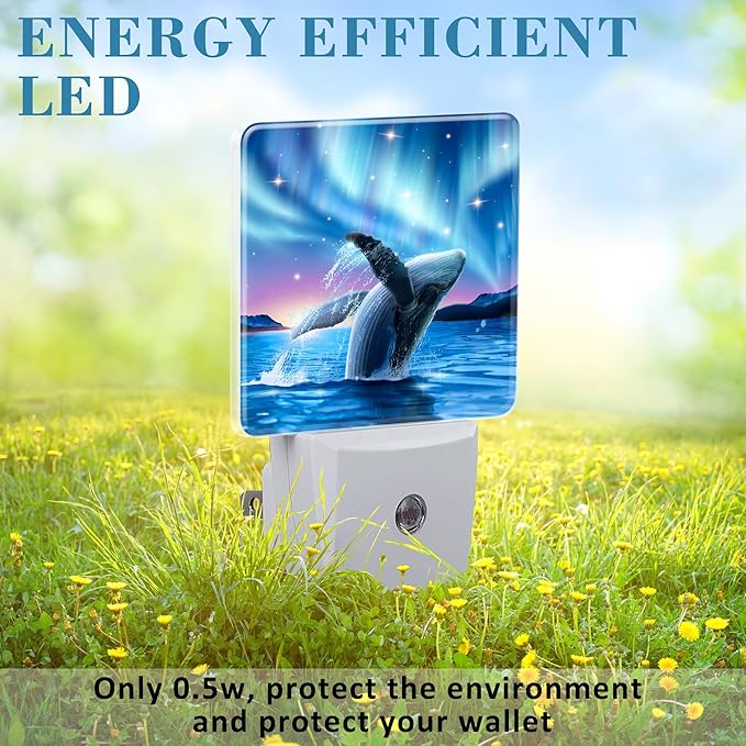 Humpback Whale Breaching Water Night Light for Kids, LED Night Light Plug into Wall with Dusk to Dawn Sensor for Girls Boys Women Men Room Decor, Hallway, Kitchen, Bathroom, Nursery, Stairs