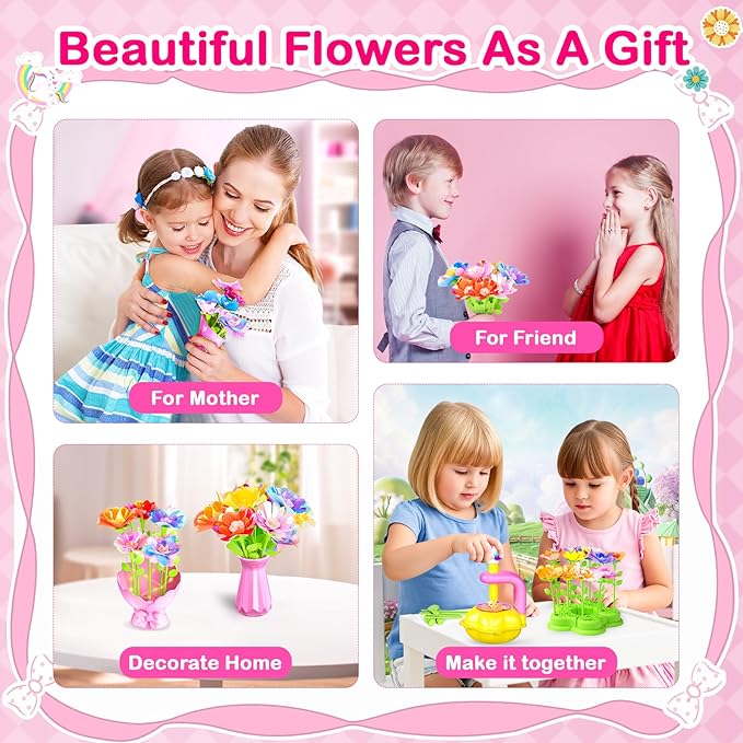 DIY Arts and Crafts for Kids Flower Toys with Lighted vase, Upgraded Unicornous Design Fabric Bouquet Craft Kits for Kids Toys for Toddler Girls Christmas Birthday Gifts for 3 5 6 7 8 10 12+ Year Old